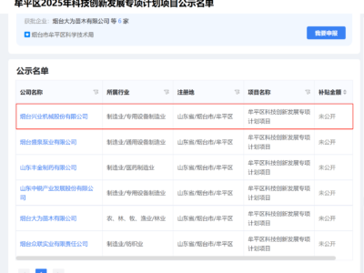 公示！赏金国际机械入选牟平区2025科创专项打算